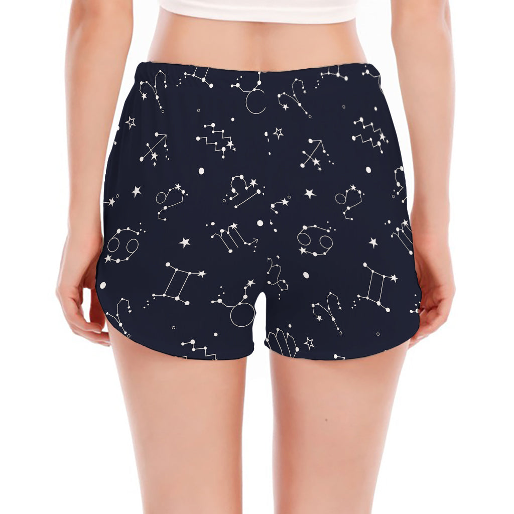 Zodiac Star Signs Pattern Print Women's Split Running Shorts