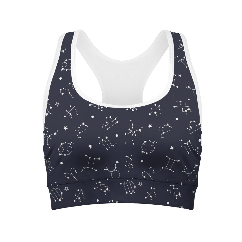 Zodiac Star Signs Pattern Print Women's Sports Bra