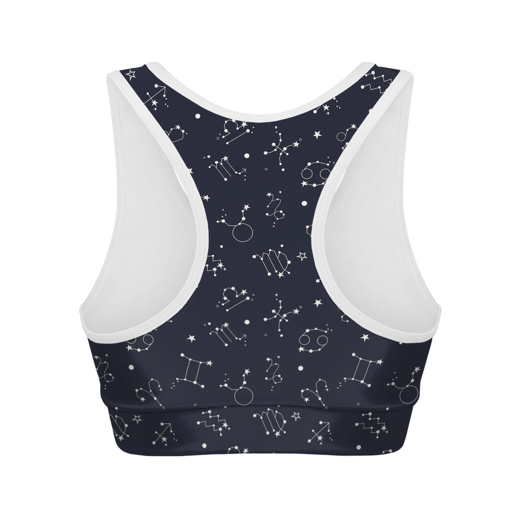 Zodiac Star Signs Pattern Print Women's Sports Bra