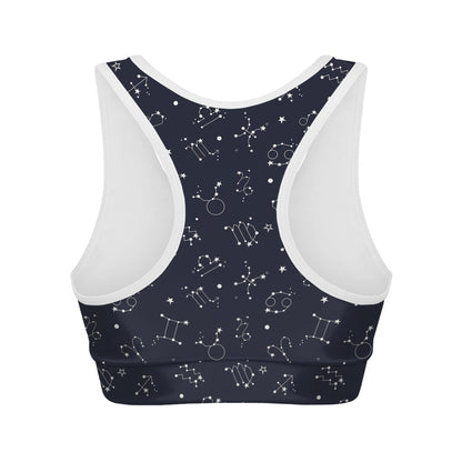 Zodiac Star Signs Pattern Print Women's Sports Bra