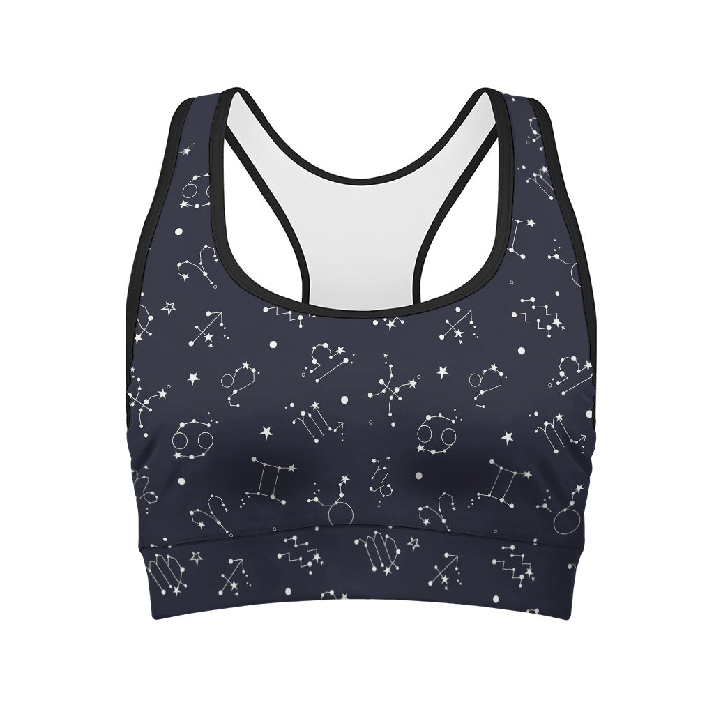 Zodiac Star Signs Pattern Print Women's Sports Bra