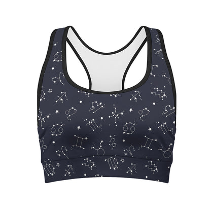 Zodiac Star Signs Pattern Print Women's Sports Bra