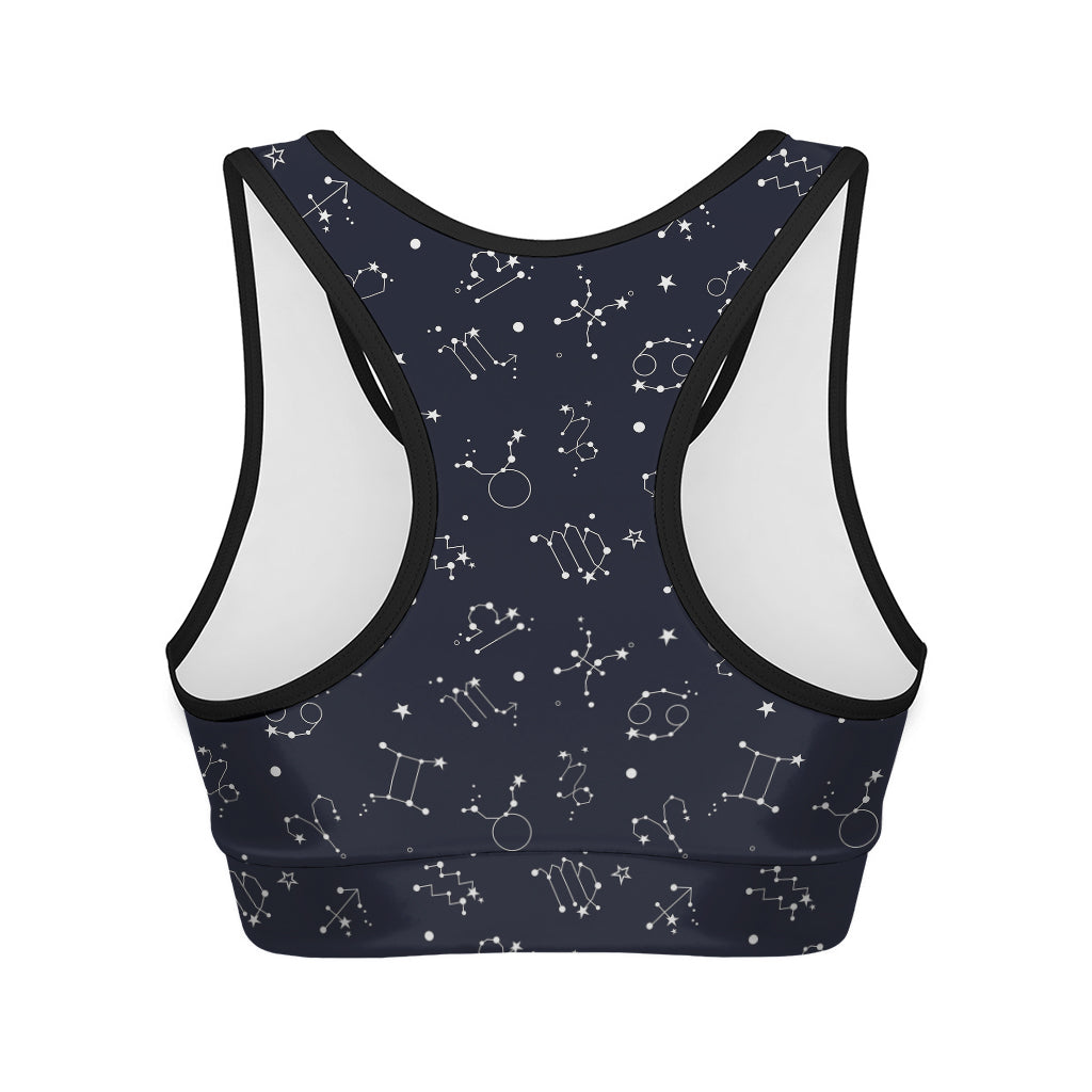 Zodiac Star Signs Pattern Print Women's Sports Bra