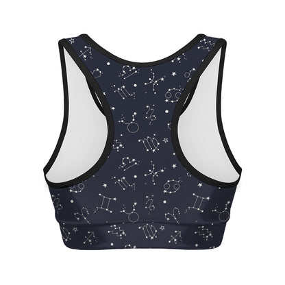 Zodiac Star Signs Pattern Print Women's Sports Bra