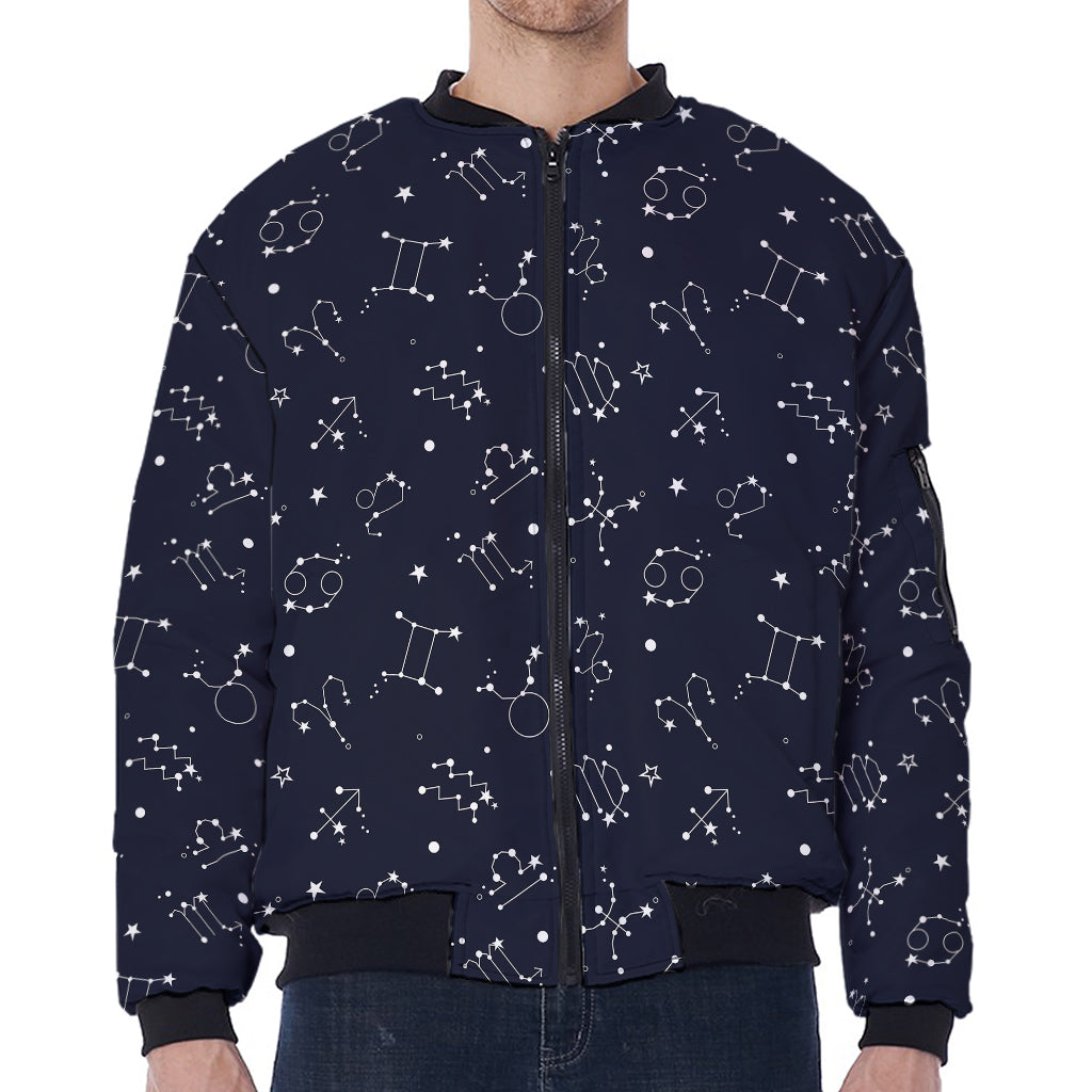 Zodiac Star Signs Pattern Print Zip Sleeve Bomber Jacket