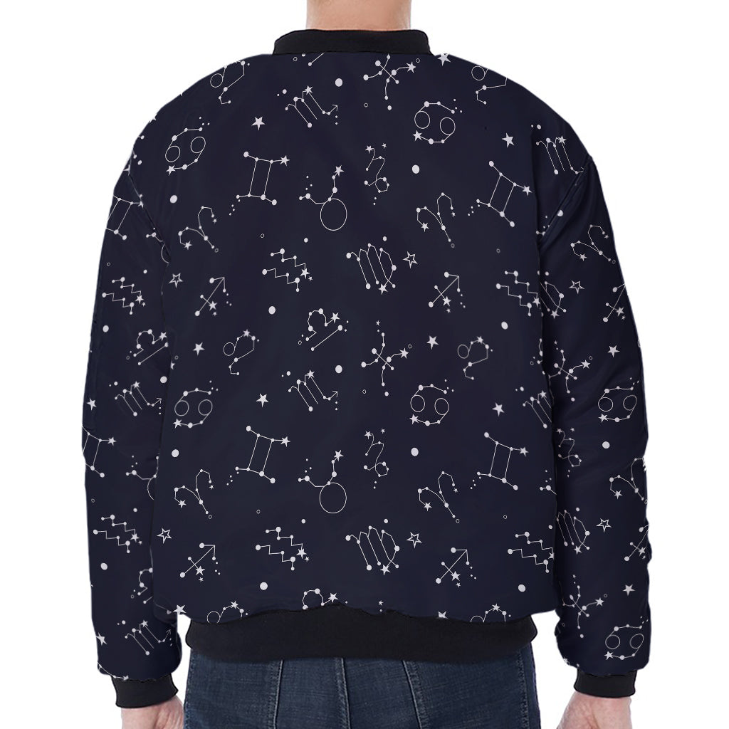 Zodiac Star Signs Pattern Print Zip Sleeve Bomber Jacket