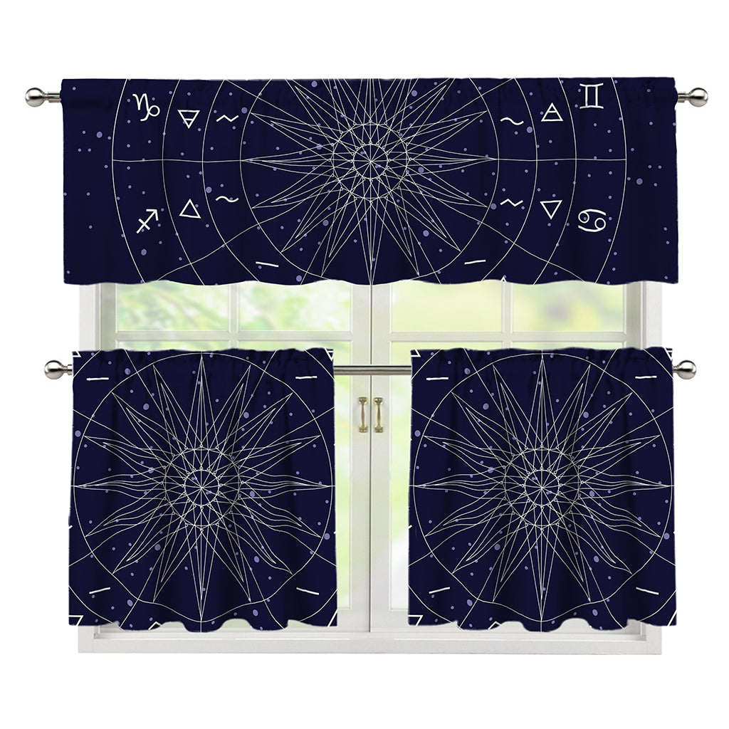 Zodiac Symbols Circle Print 3 Piece Kitchen Curtains