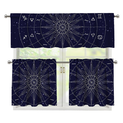 Zodiac Symbols Circle Print 3 Piece Kitchen Curtains