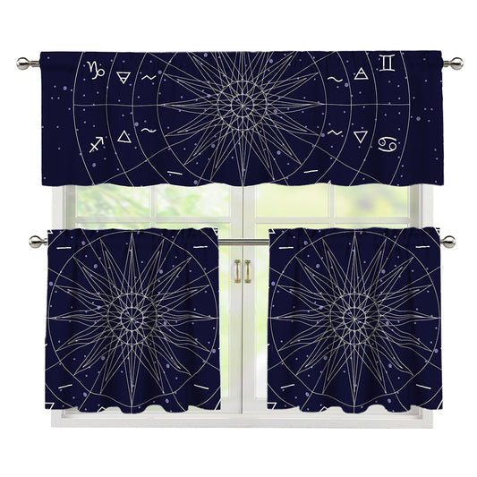 Zodiac Symbols Circle Print 3 Piece Kitchen Curtains