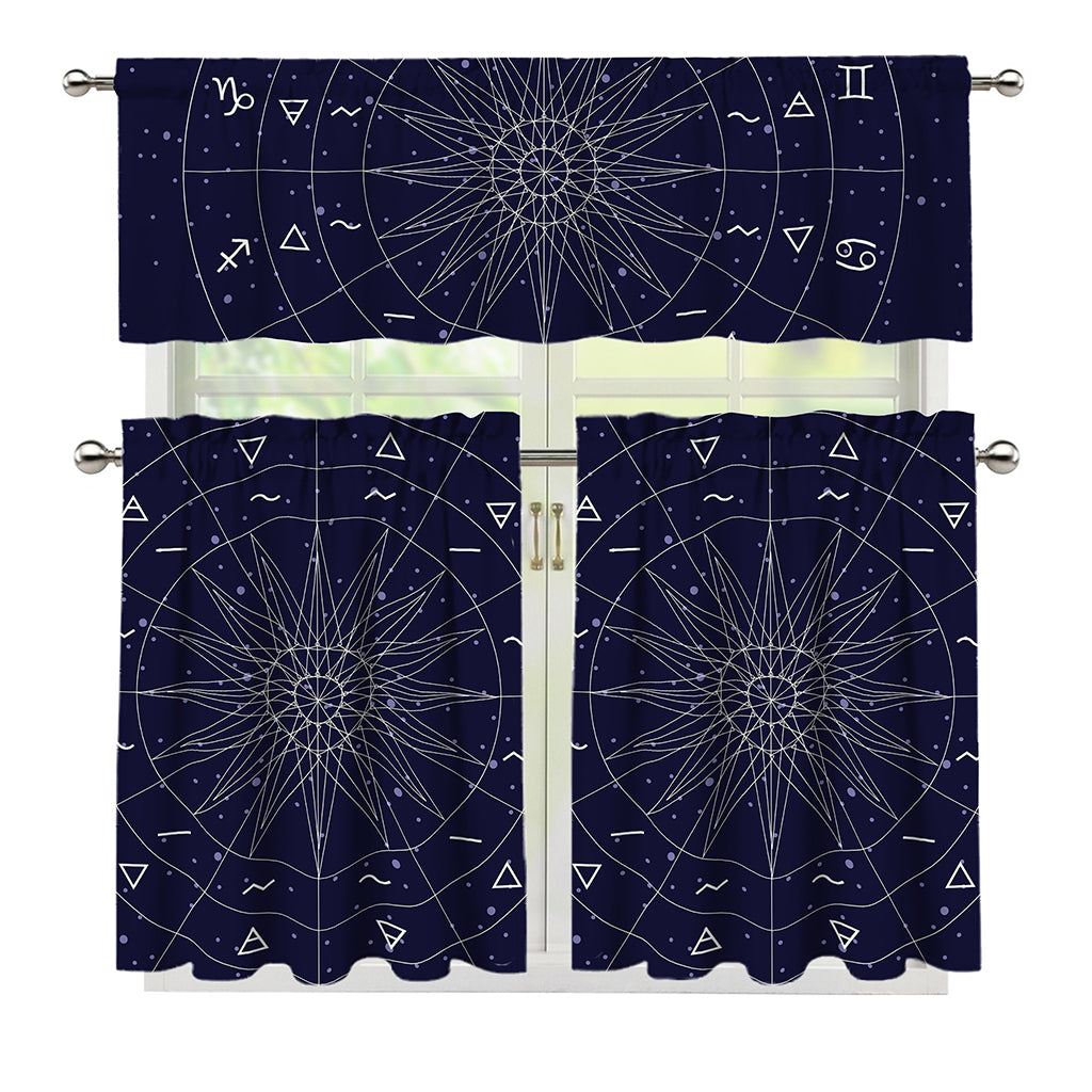 Zodiac Symbols Circle Print 3 Piece Kitchen Curtains