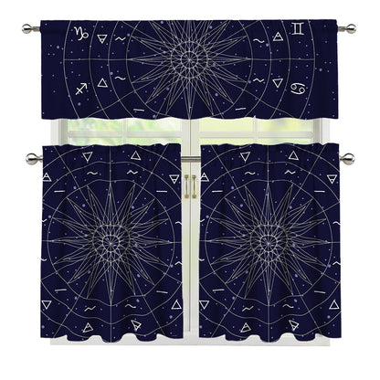 Zodiac Symbols Circle Print 3 Piece Kitchen Curtains