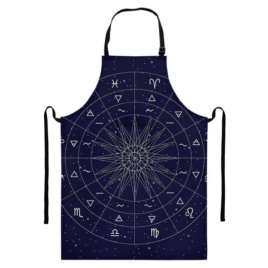 Zodiac Symbols Circle Print Bib Apron With Pocket