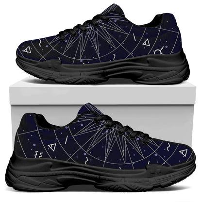 Zodiac Symbols Circle Print Black Chunky Shoes