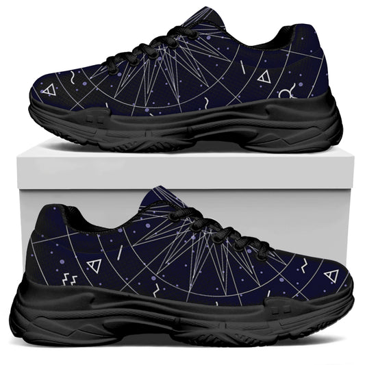 Zodiac Symbols Circle Print Black Chunky Shoes