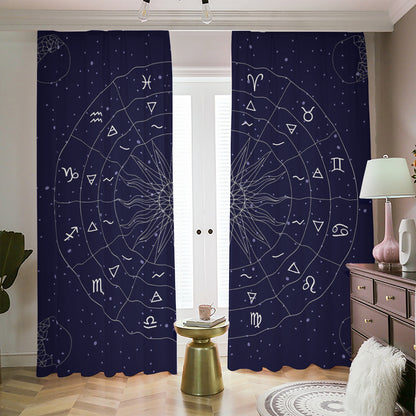 Zodiac Symbols Circle Print Blackout Pencil Pleat Curtains