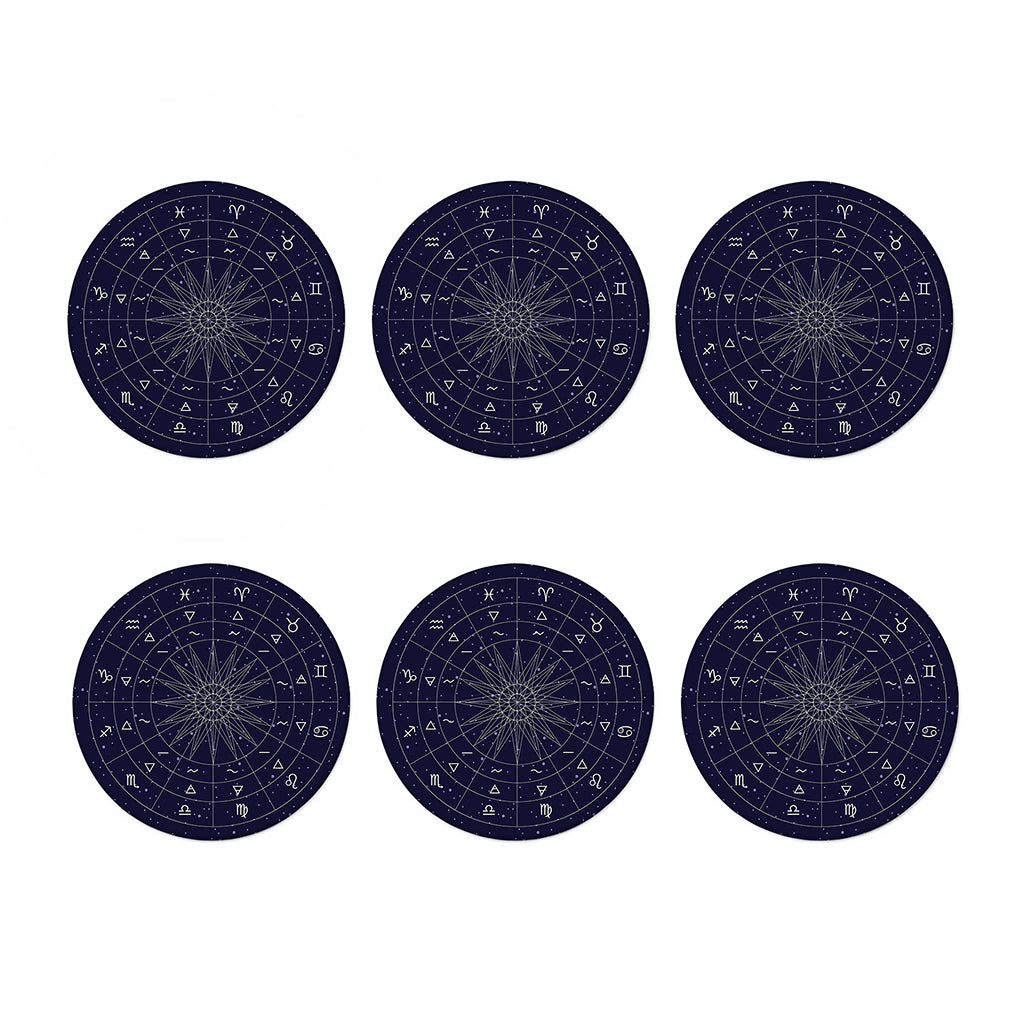 Zodiac Symbols Circle Print Coaster Set