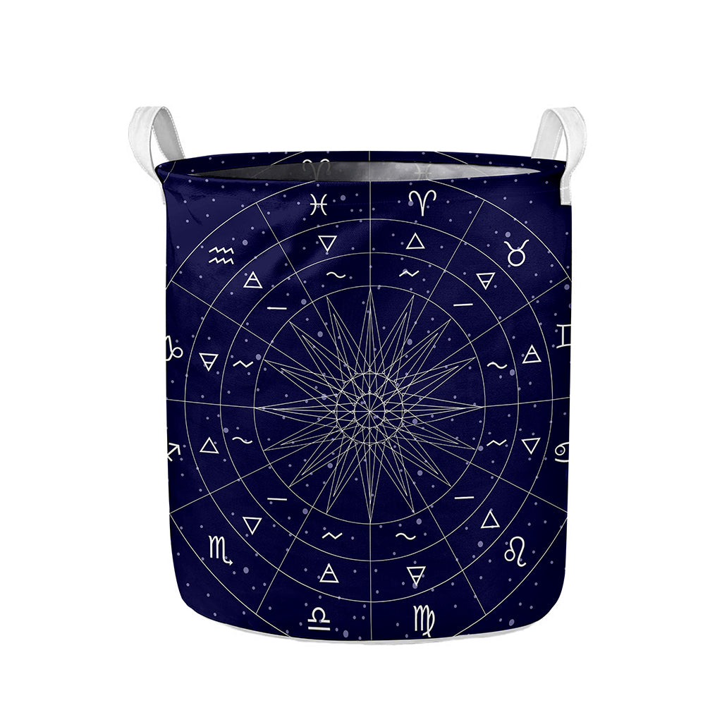 Zodiac Symbols Circle Print Collapsible Laundry Basket