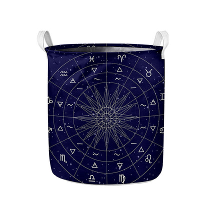 Zodiac Symbols Circle Print Collapsible Laundry Basket