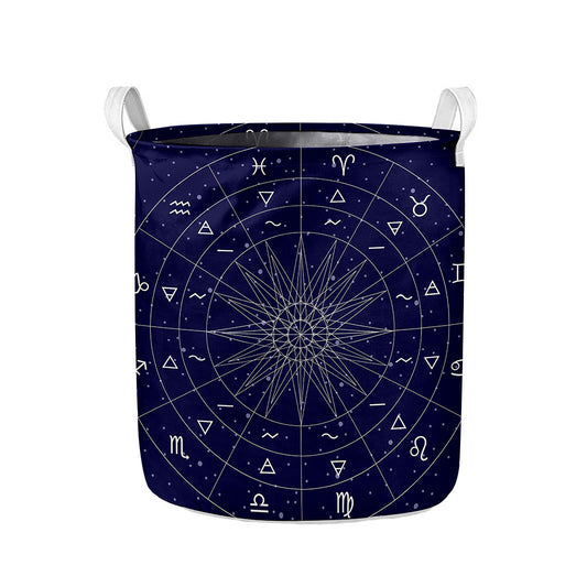 Zodiac Symbols Circle Print Collapsible Laundry Basket