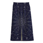 Zodiac Symbols Circle Print Cotton Front Slit Maxi Skirt
