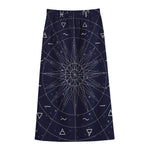 Zodiac Symbols Circle Print Cotton Front Slit Maxi Skirt