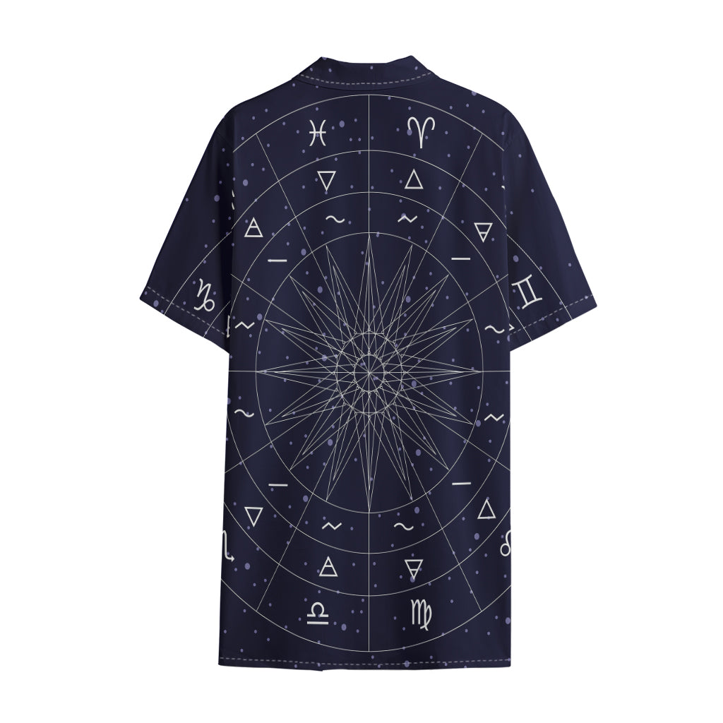 Zodiac Symbols Circle Print Cotton Hawaiian Shirt