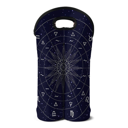 Zodiac Symbols Circle Print Double Neoprene Wine Tote