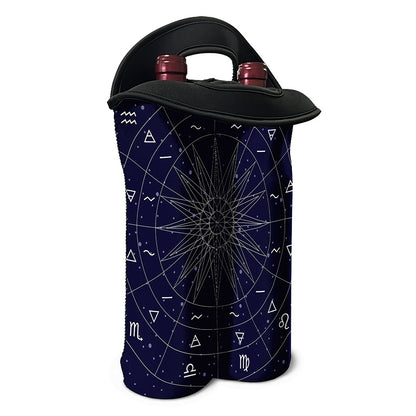 Zodiac Symbols Circle Print Double Neoprene Wine Tote