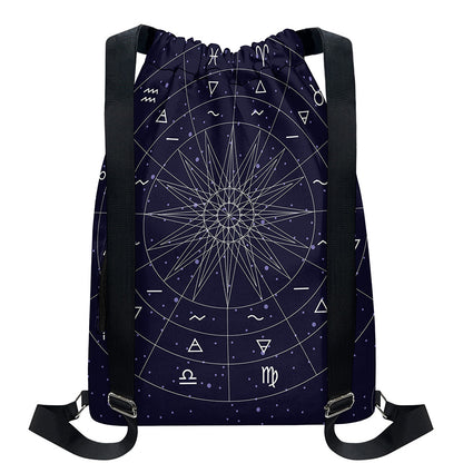 Zodiac Symbols Circle Print Drawstring Backpack