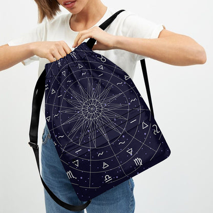 Zodiac Symbols Circle Print Drawstring Backpack
