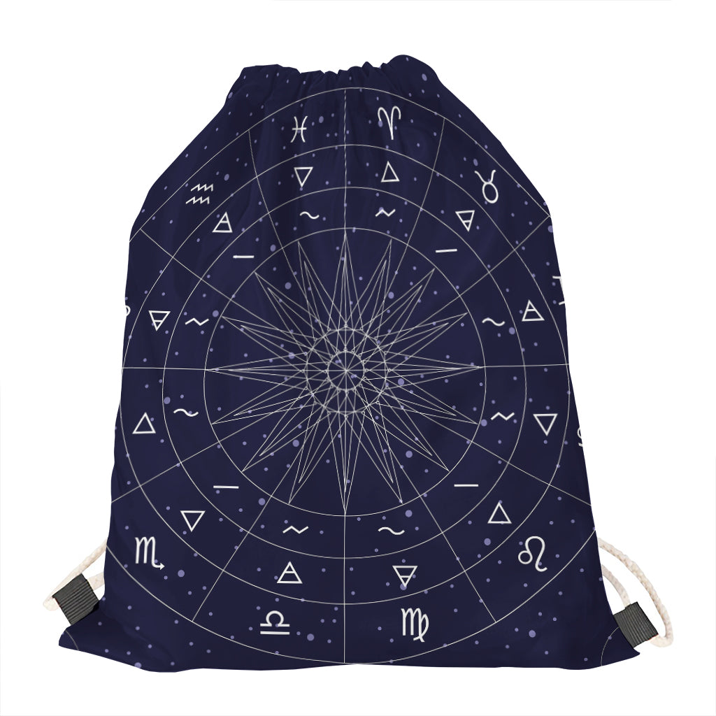 Zodiac Symbols Circle Print Drawstring Bag