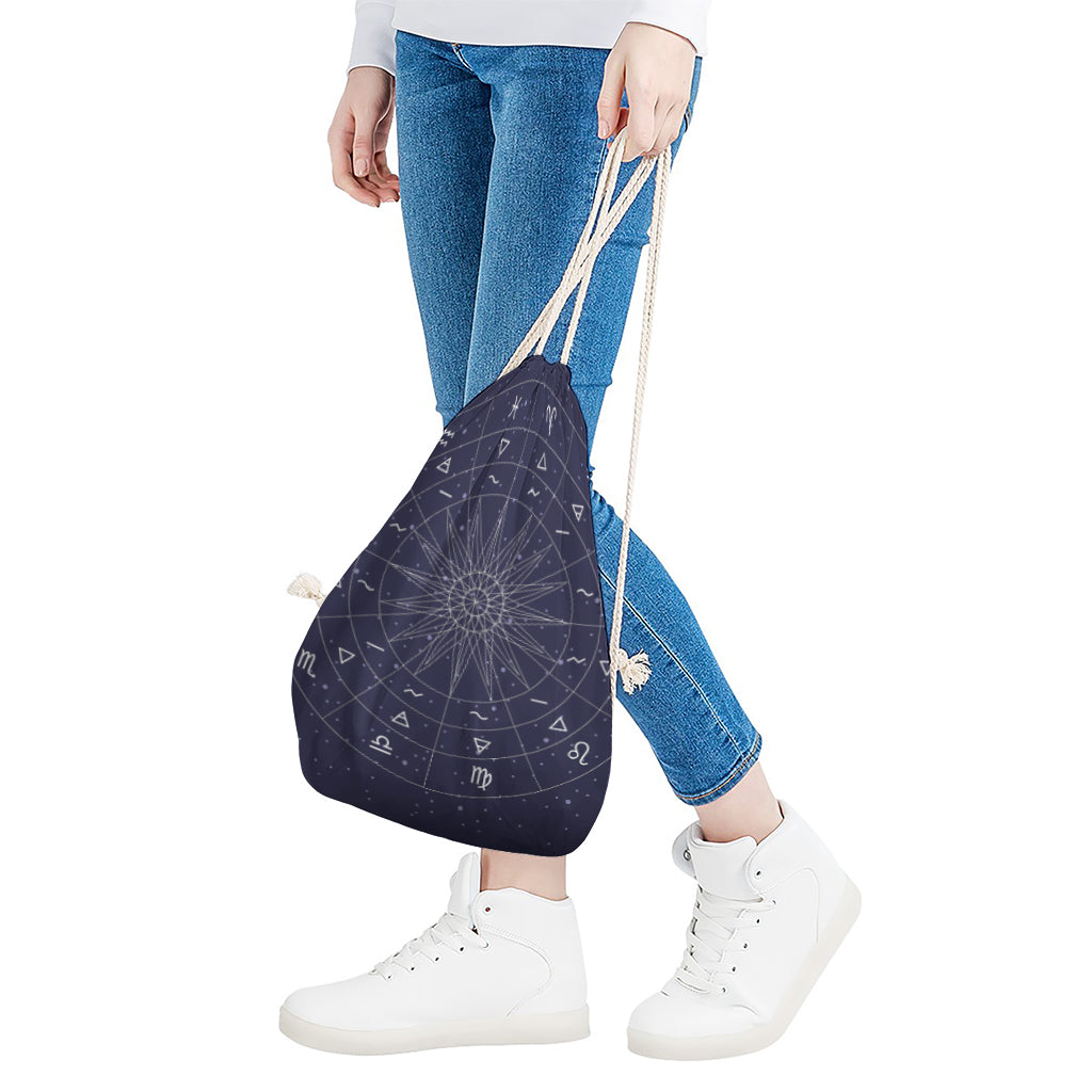 Zodiac Symbols Circle Print Drawstring Bag