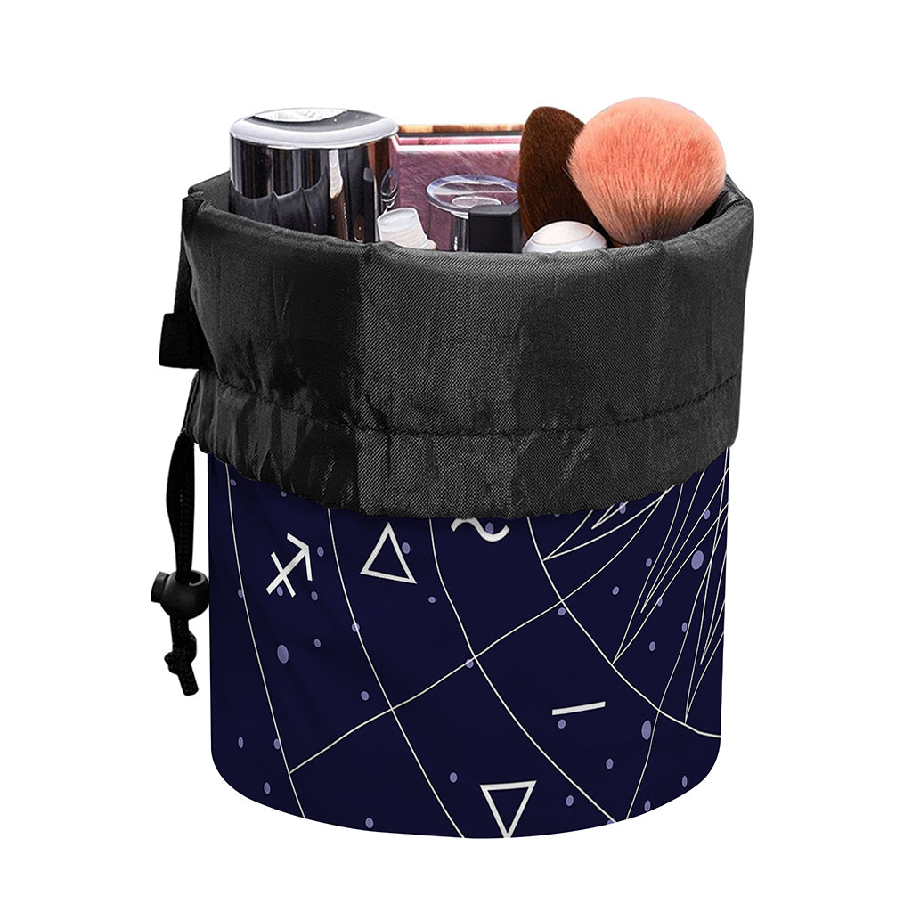 Zodiac Symbols Circle Print Drawstring Makeup Bag