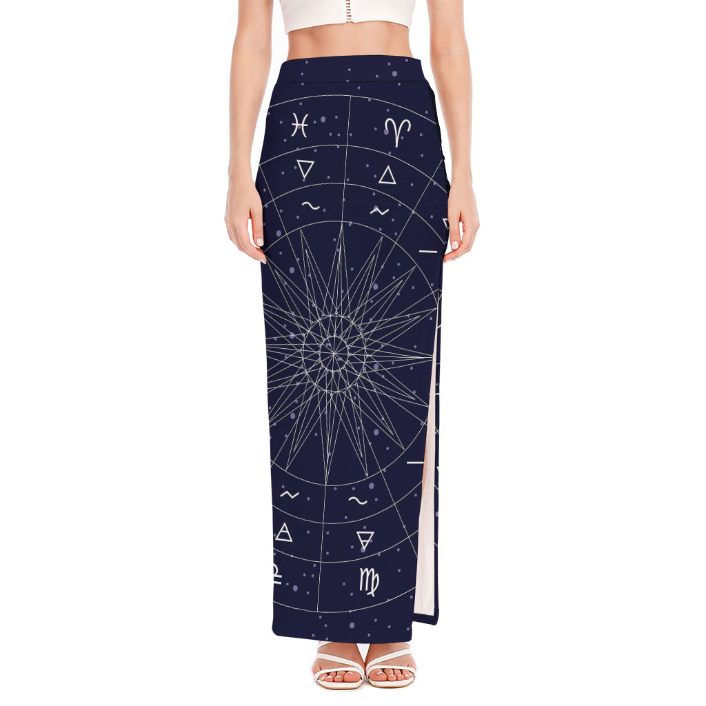 Zodiac Symbols Circle Print High Slit Maxi Skirt