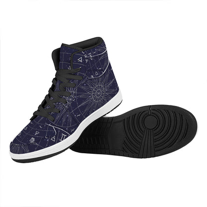 Zodiac Symbols Circle Print High Top Leather Sneakers