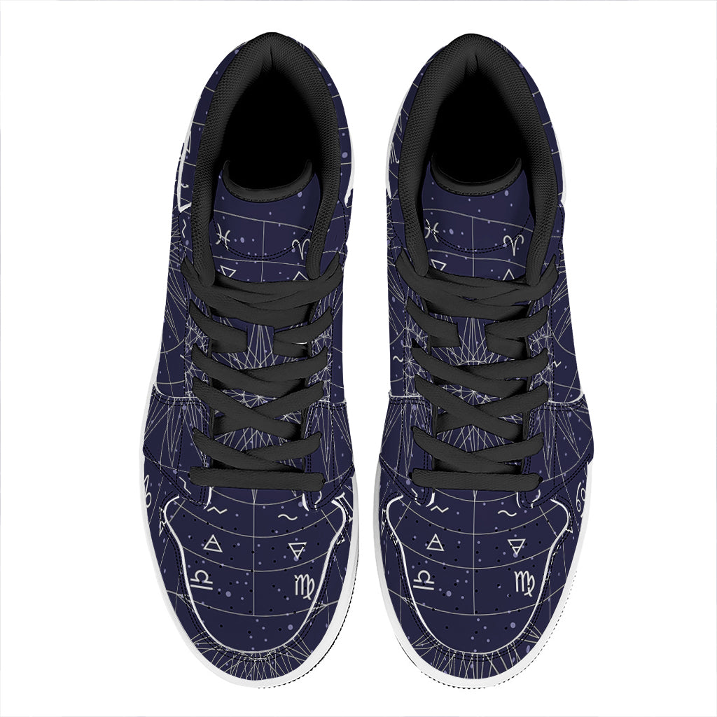 Zodiac Symbols Circle Print High Top Leather Sneakers