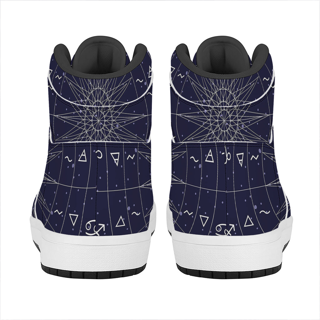 Zodiac Symbols Circle Print High Top Leather Sneakers