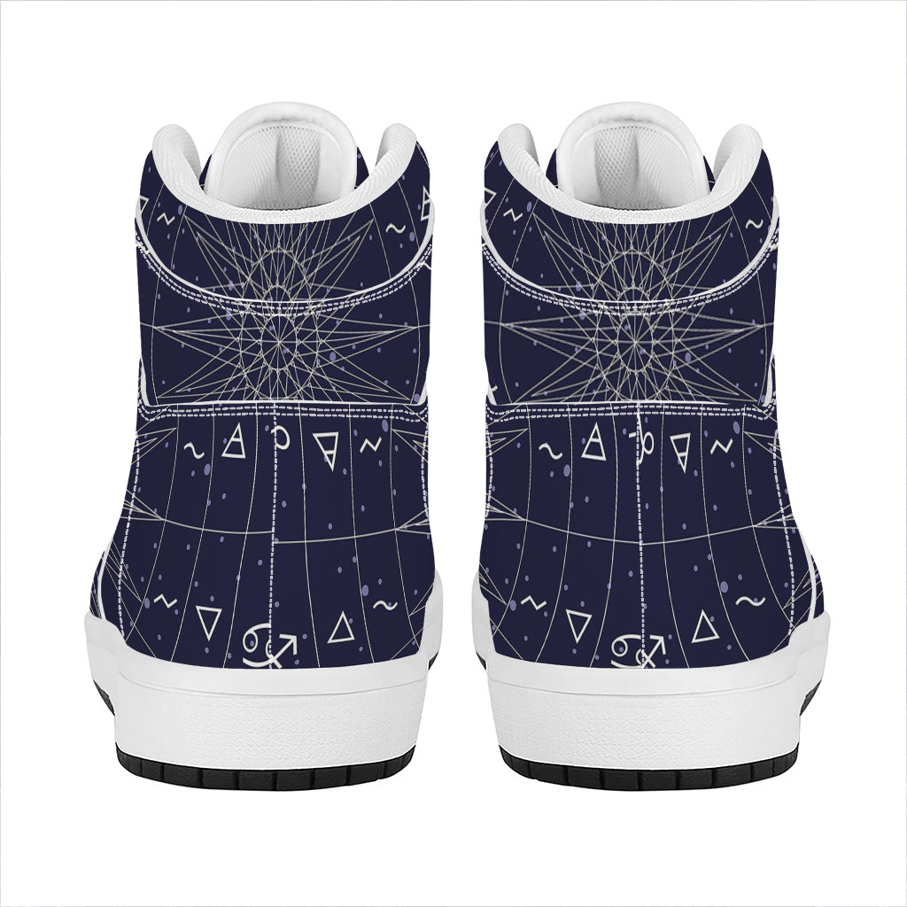 Zodiac Symbols Circle Print High Top Leather Sneakers