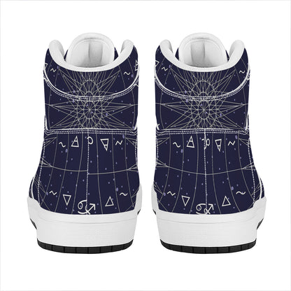 Zodiac Symbols Circle Print High Top Leather Sneakers