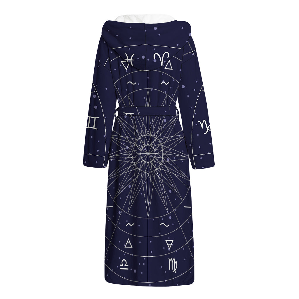 Zodiac Symbols Circle Print Hooded Bathrobe