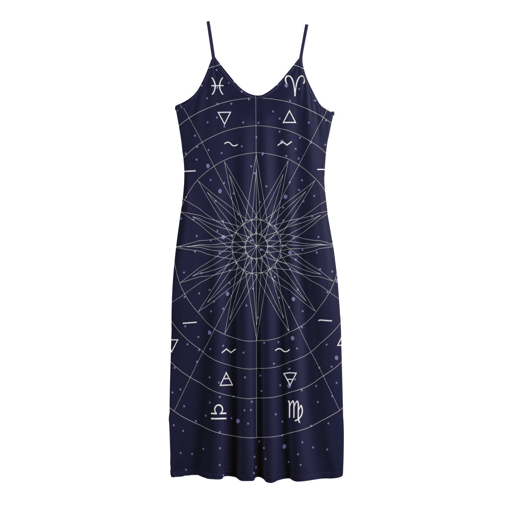 Zodiac Symbols Circle Print Jersey Midi Cami Dress