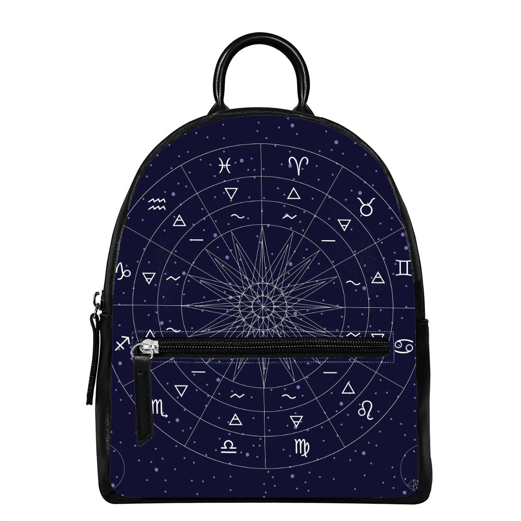 Zodiac Symbols Circle Print Leather Backpack