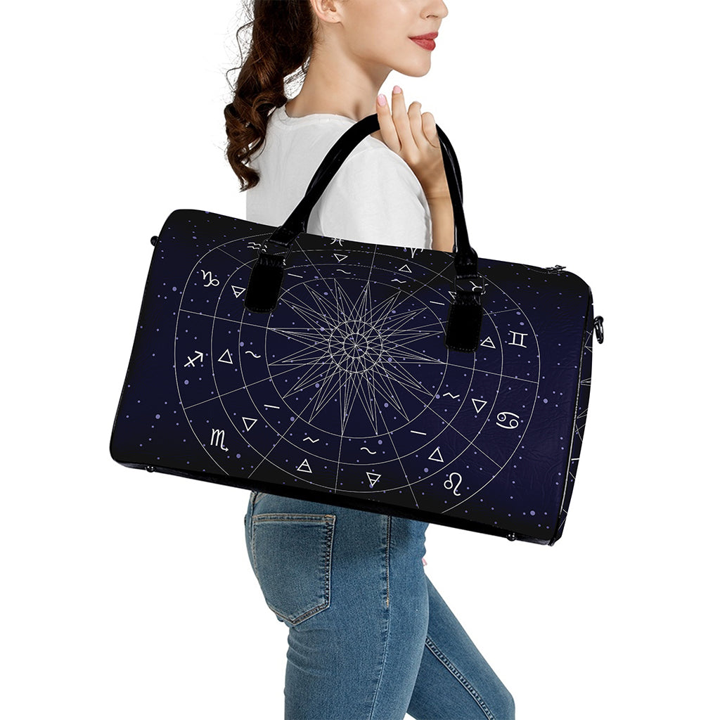Zodiac Symbols Circle Print Leather Duffle Bag