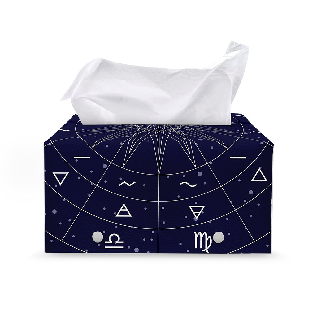 Zodiac Symbols Circle Print Leather Tissue Box Cover