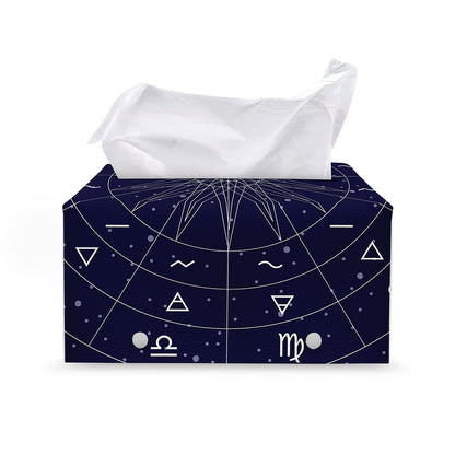 Zodiac Symbols Circle Print Leather Tissue Box Cover