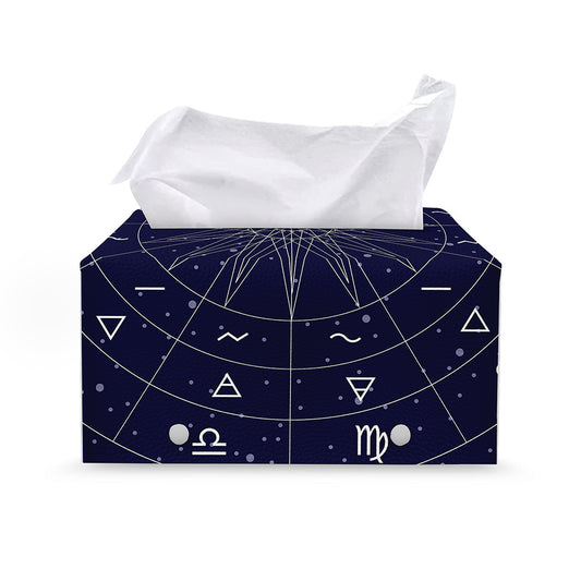 Zodiac Symbols Circle Print Leather Tissue Box Cover