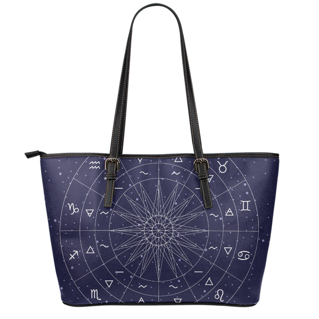Zodiac Symbols Circle Print Leather Tote Bag