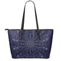 Zodiac Symbols Circle Print Leather Tote Bag With Zipper
