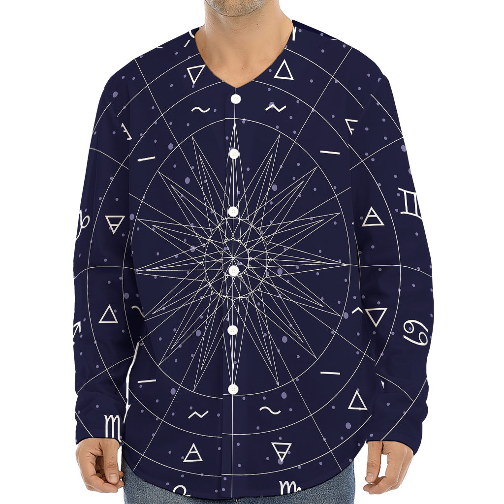 Zodiac Symbols Circle Print Long Sleeve Baseball Jersey