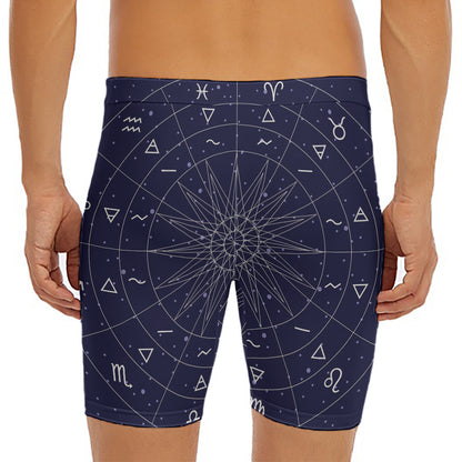 Zodiac Symbols Circle Print Men's Long Boxer Briefs